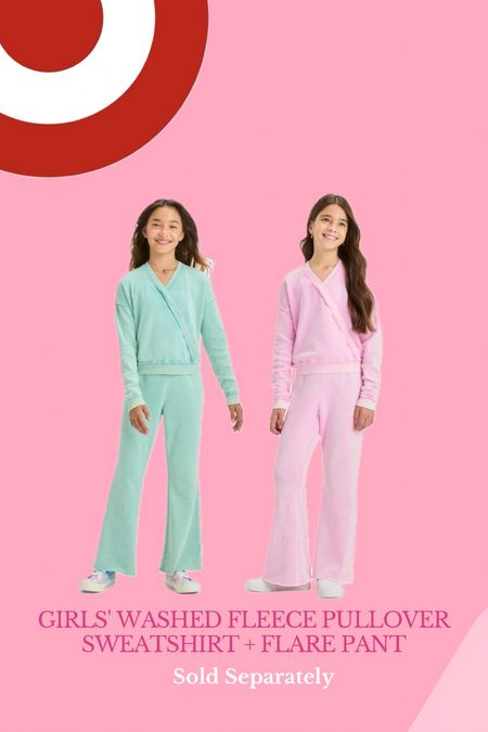 New Girls' Washed Fleece Pullover Sweatshirt and flare pants at Target 

#LTKkids #LTKstyletip