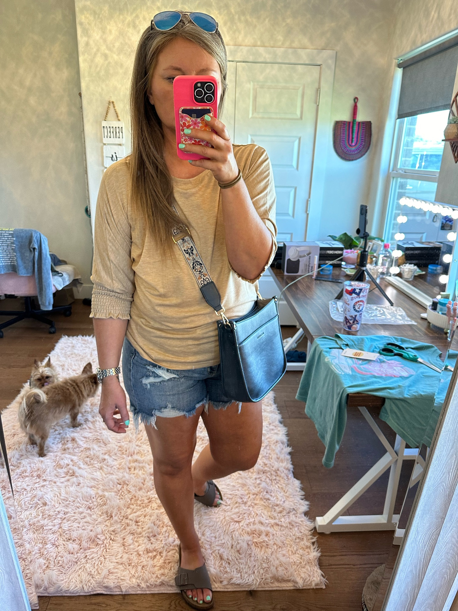 Perfect Summer Fit Jean Shorts, 3/4 sleeve top, slides, slip on sandals

#LTKFindsUnder50 #LTKStyleTip #LTKMidsize