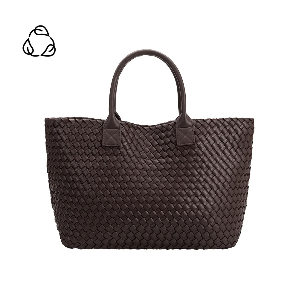 Espresso Norah Large Woven Vegan Leather Tote Bag | Melie Bianco | Melie Bianco