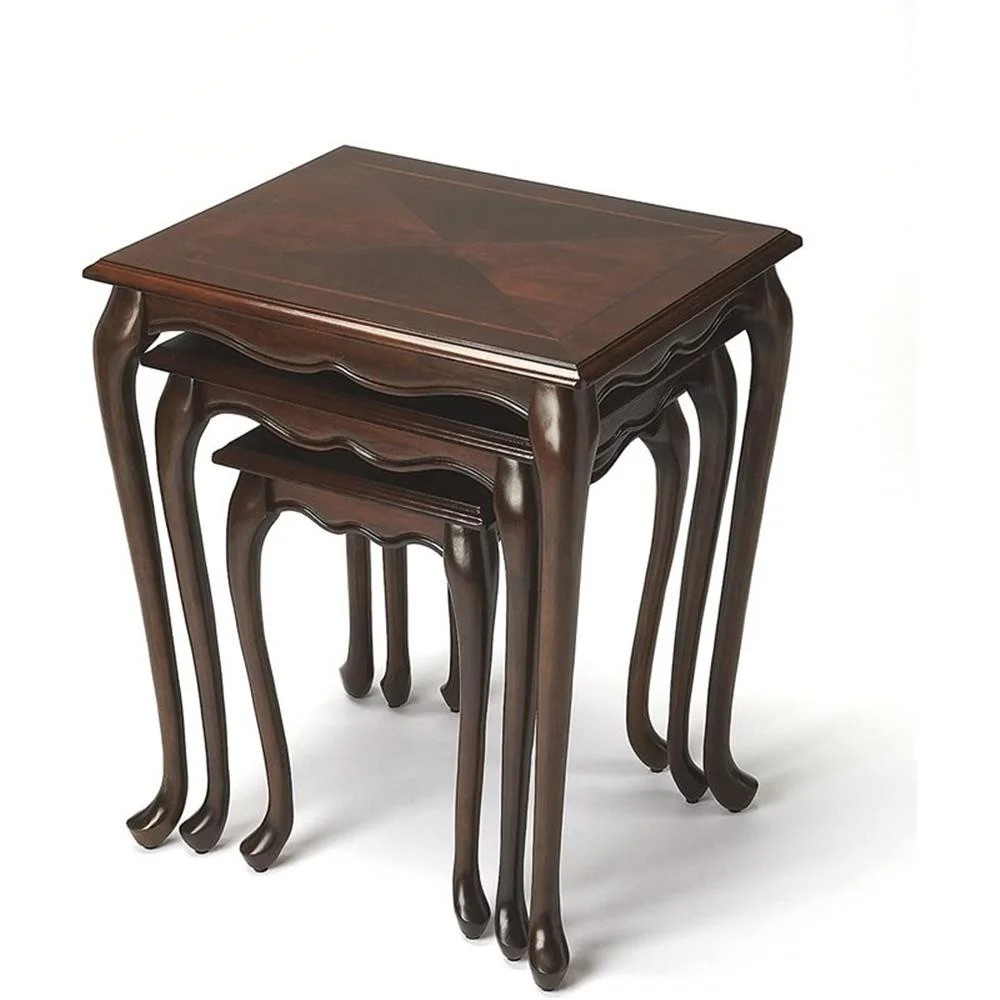 Beaumont Lane Traditional Wood Nesting Table in Cherry Dark Brown (Set of 3) | Walmart (US)
