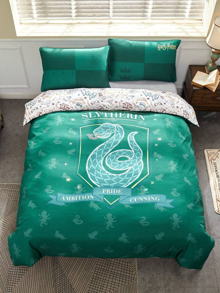 HARRY POTTER X SHEIN Green Serpentine Down Comforter Set | SHEIN