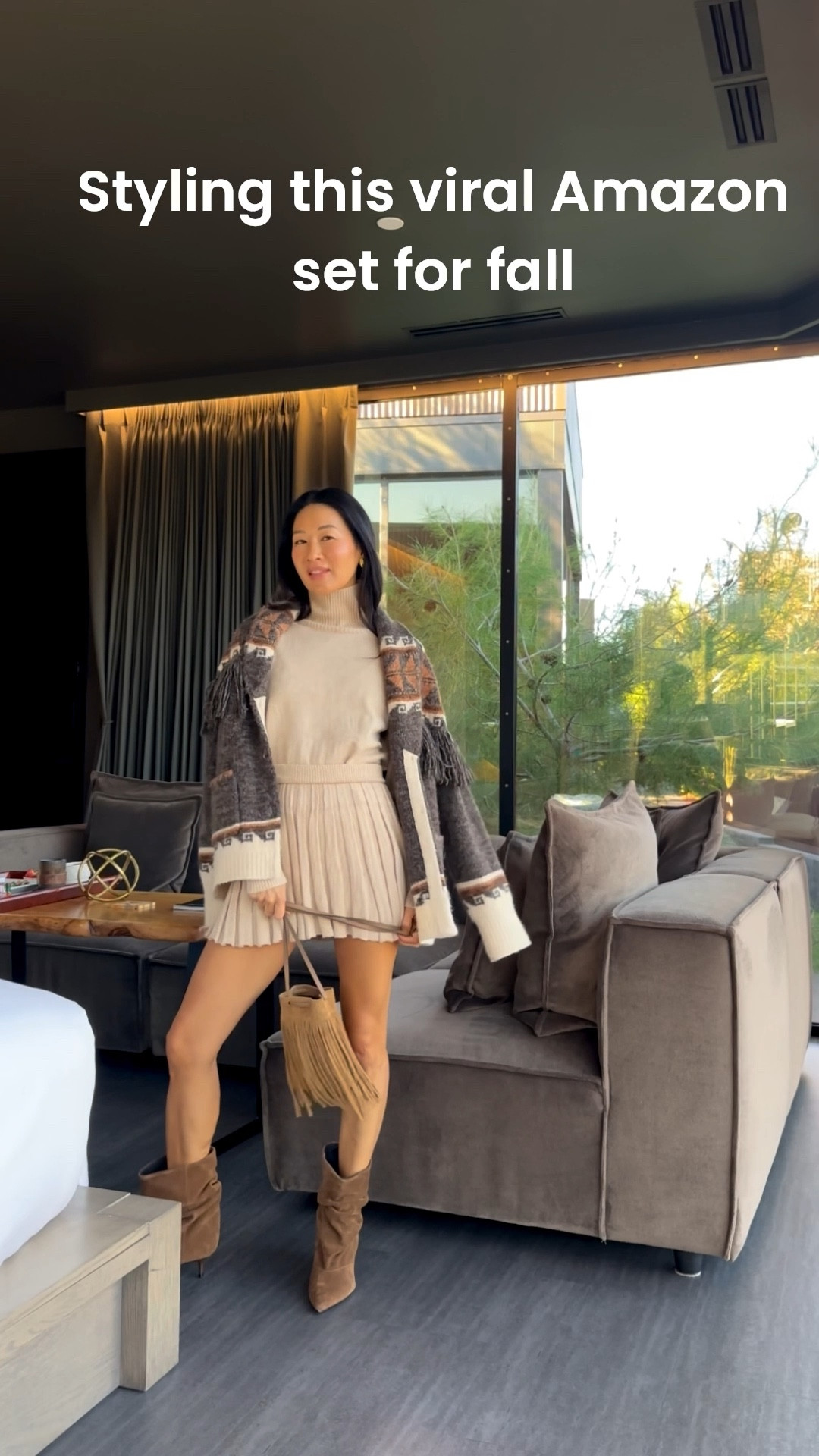 Get ready with me styling this under $50 Amazon sweater set that comes in 5 colors. Wearing size xs for reference. Added a cozy cardigan, suede ankle boots, and suede bag for a cute, fall outfit. 

#LTKFindsUnder50 #LTKStyleTip #LTKOver40