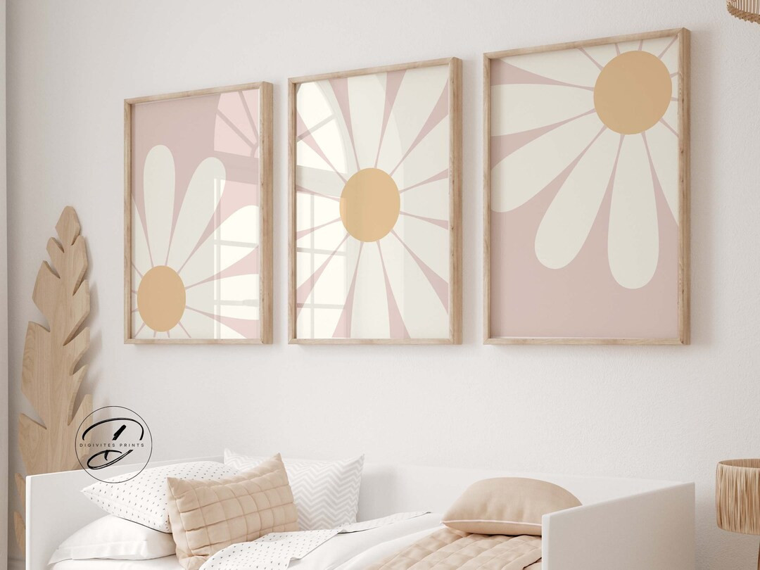 Daisy Wall Art, Girls Boho Print, Baby Girl Nursery, Blush Pink Nursery Art, Girls Room Decor, Si... | Etsy (US)