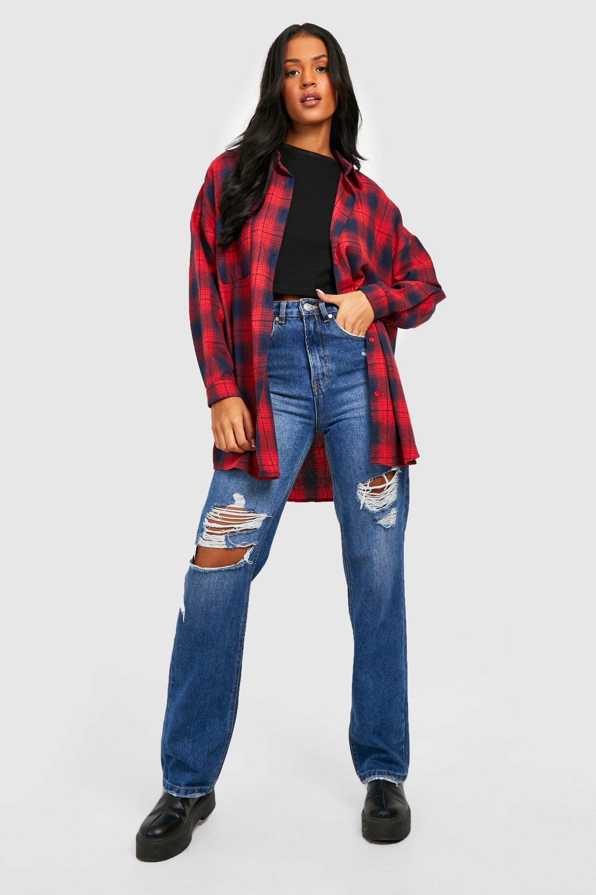 Tall Oversized Flannel Shirt | Boohoo.com (US & CA)