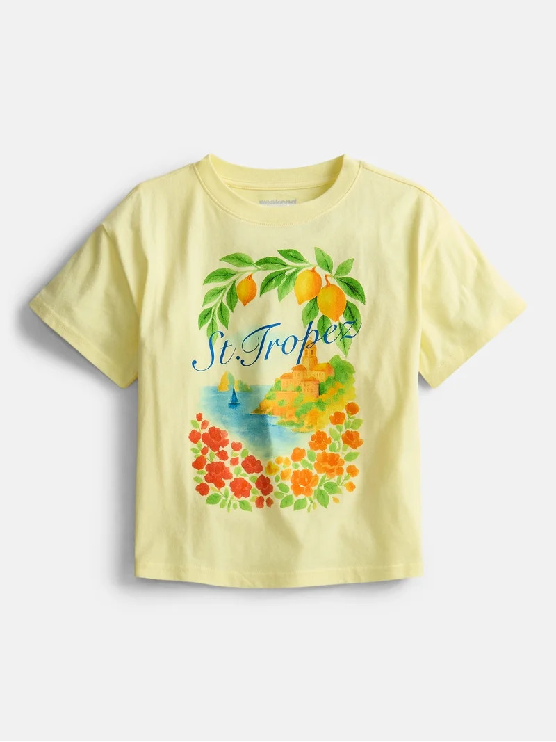 Weekend Academy Girls Graphic Cotton Tee with Short Sleeves, Sizes 4-18 | Walmart (US)