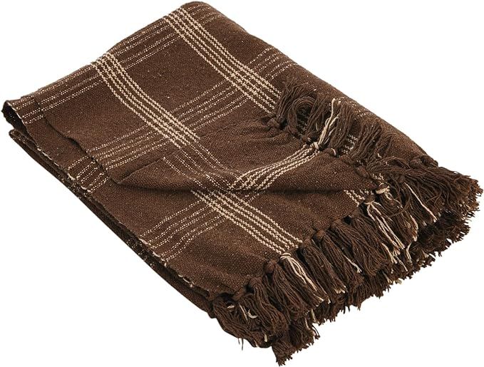Creative Co-Op Recycled Cotton Blend Throw Blanket with Fringe, Brown Plaid 60 inch x50 | Amazon (US)