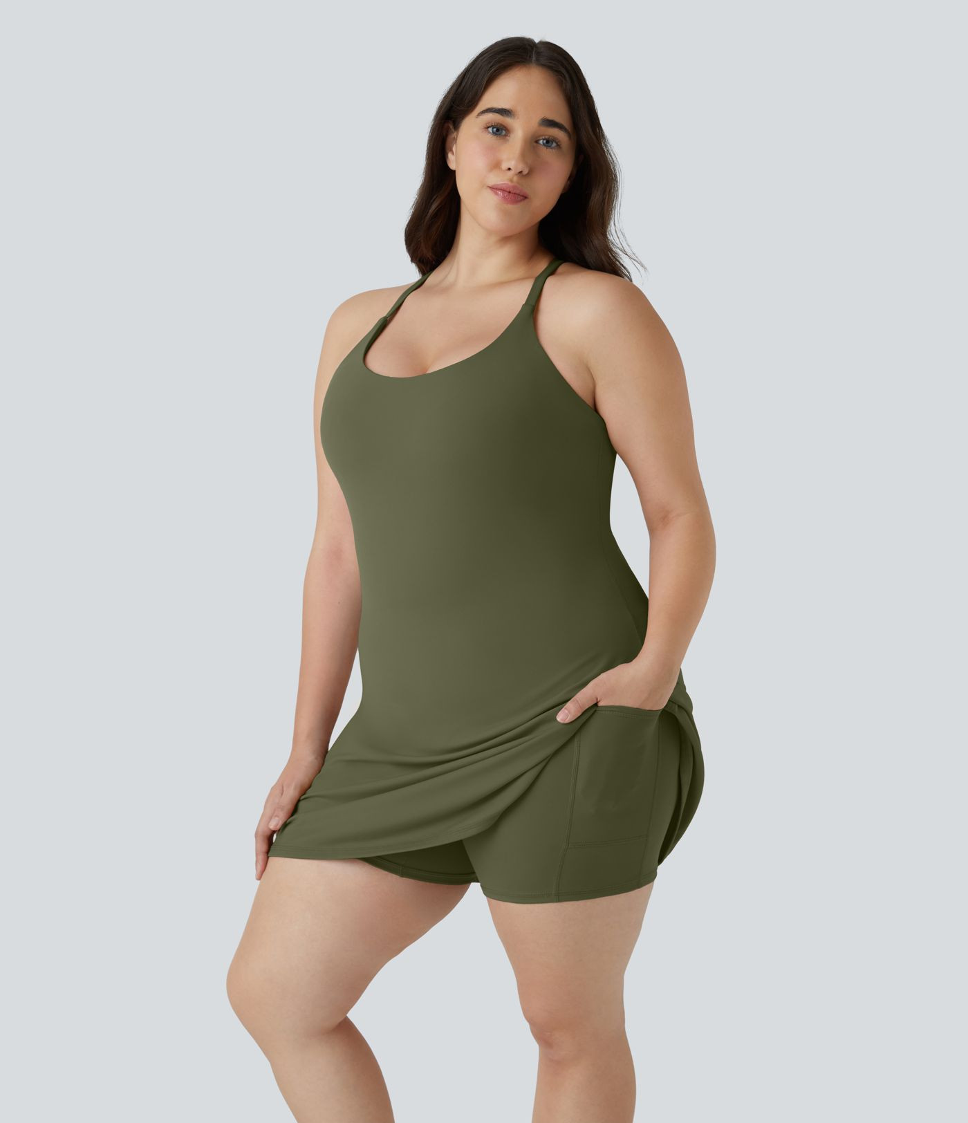 Everyday SoftlyZero\u2122 Plush Backless 2-in-1 Flare Workout Plus Size Dress-Wannabe-Easy Peezy | HALARA