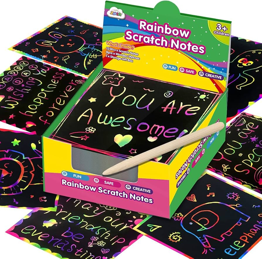 ZMLM Rainbow Scratch Mini Art Notes - 125 Magic Scratch Paper Note Cards for Kids Toy Arts Crafts... | Amazon (US)