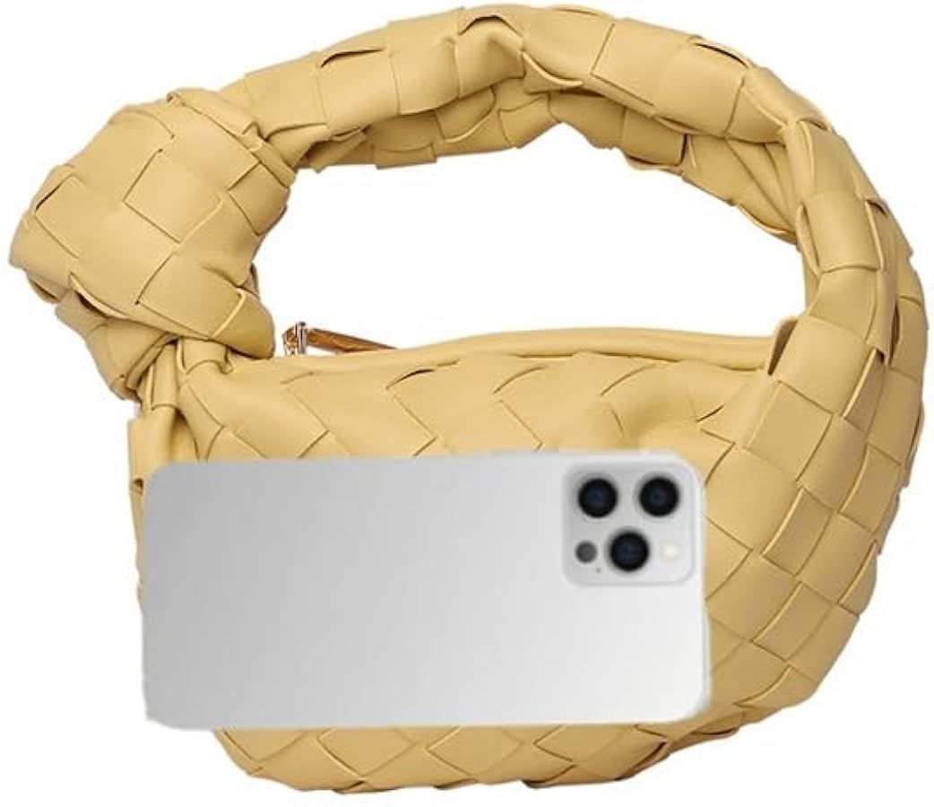 Y2K Woven Handbag for Women Soft Leather Bags Bucket Purses Small Tote Hobo Bag Mini Handbag | Amazon (US)