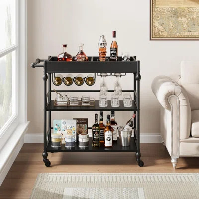 Bar Cart with Wheels, 3-Tier Serving Cart for Home, Mobile Rolling Beverage Cart with Wine Rack | Wayfair North America
