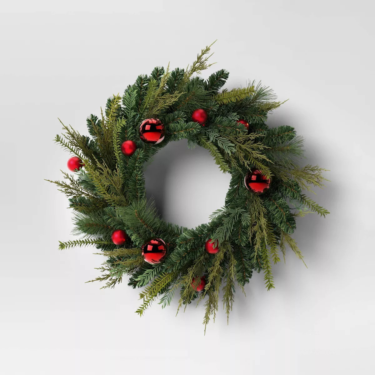 28" Pre-lit Decorated Mixed Greenery Artificial Christmas Wreath Green with Warm White LED Lights... | Target