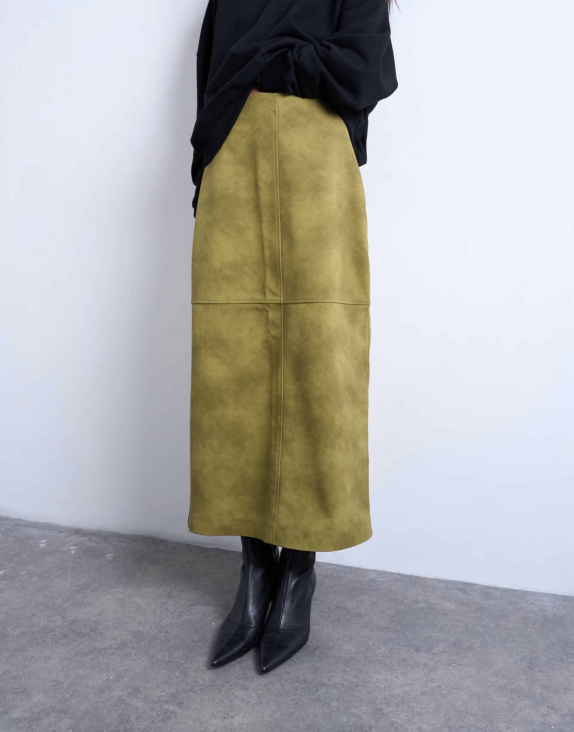 Topshop faux suede seamed midi skirt in avocado | ASOS (Global)
