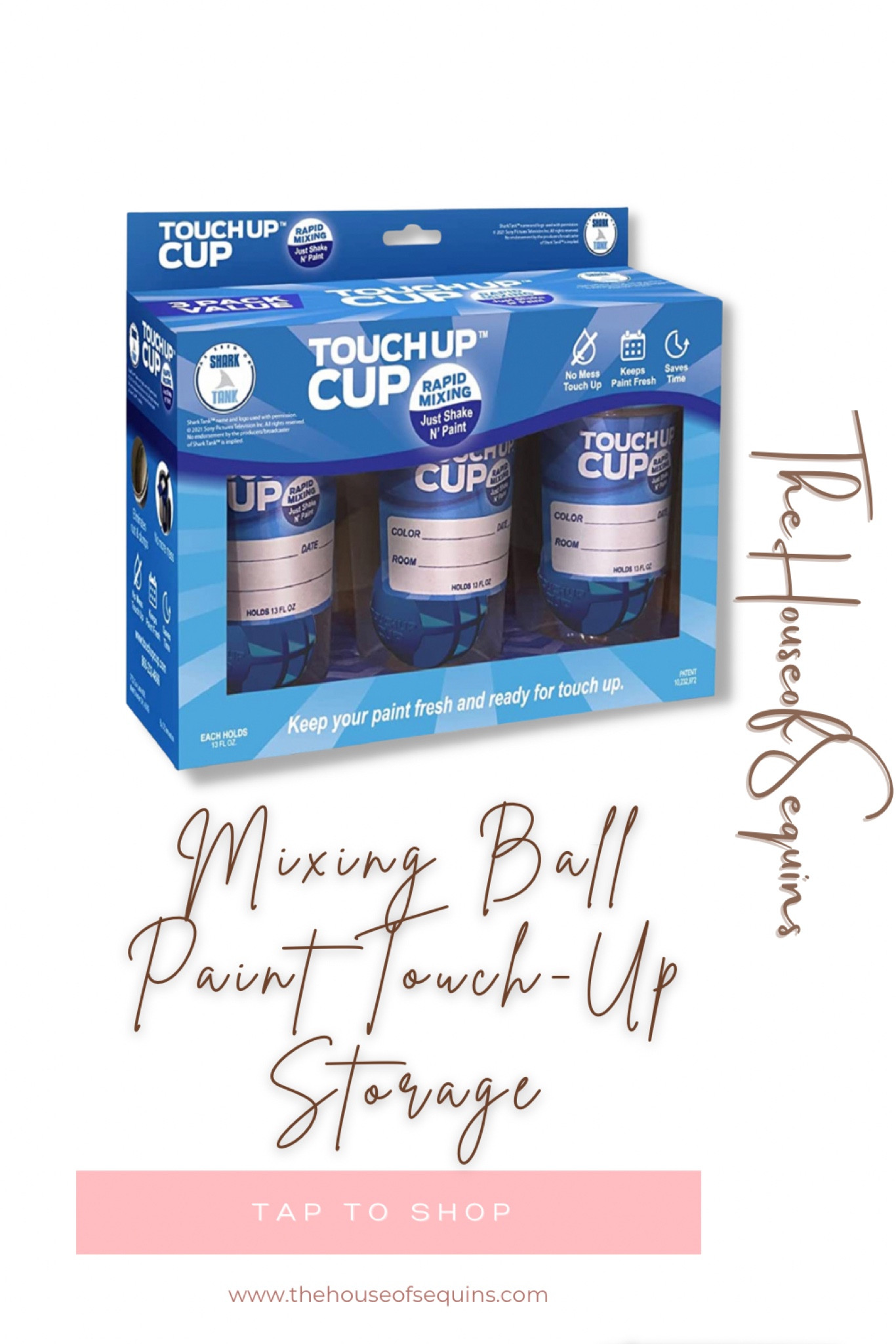 Mixing ball paint touch-up storage, touch up cup, paint cup, mixing paint cup, home renovation hack. #thehouseofsequins #houseofsequins #ltkfind #ltkhome #ltkunder100 #reno #renovation #diy #lifehacks