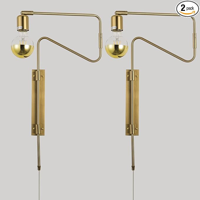Swing Arm Wall Sconce Plug in Ultra Thin Flexible Retro Wall Lamp Brass Plating Plug in Hard Wire... | Amazon (US)