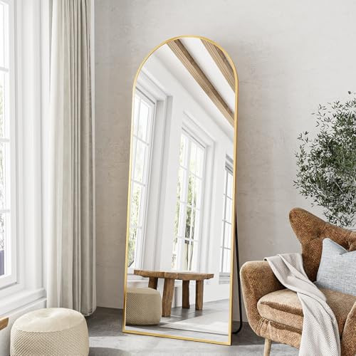 TinyTimes 57"x20" Arched Full Length Mirror, Full Floor Mirror with Stand, Large Full Body Mirror, Wall Mirrors for Bedroom Living Room, Aluminum Frame (Gold) | Amazon (US)