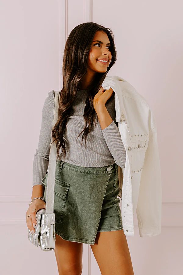 The Meena Denim Skort In Sage | Impressions Online Boutique