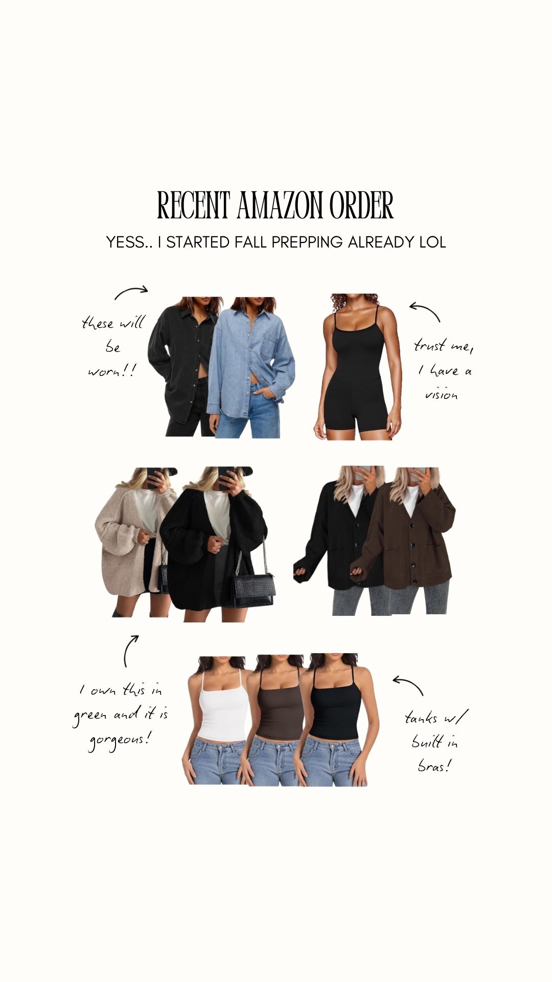 Recent order for Fall! For reference, everything has been ordered in a large. The knits come oversized, I wouldn’t size up. 



#LTKMidsize #LTKSeasonal #LTKStyleTip