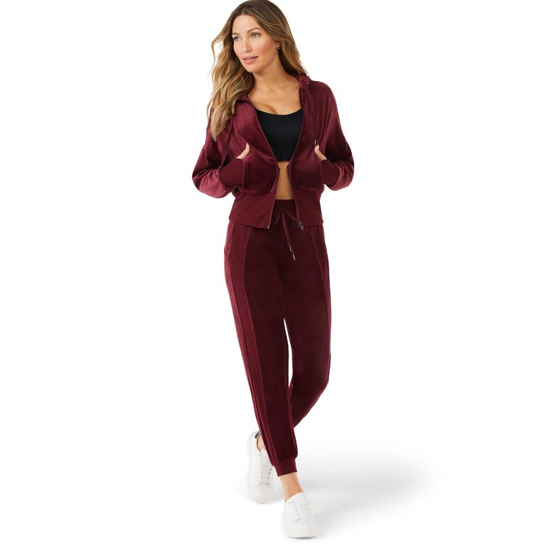 Sofia Active by Sofia Vergara Women's Rib Trim Velour Hoodie | Walmart (US)