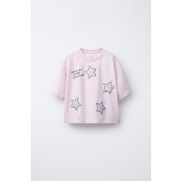 Zara - Text Star Patches T-Shirt - Pink - 11-12 Years (58,3 Inches) - Kids | Zara US