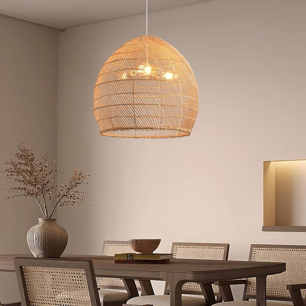 3-Light Rattan Pendant Light,Hand-woven19.7" Rattan Hanging Light,for Kitchen Island Restaurant C... | Amazon (US)