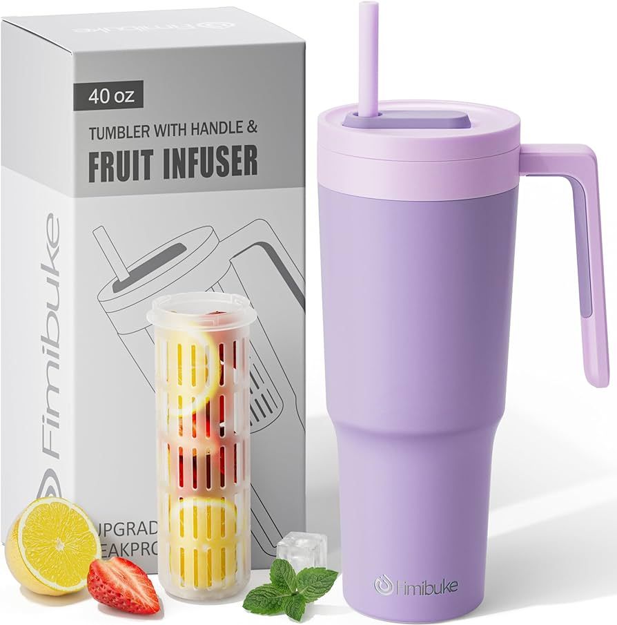 Fimibuke 40 oz Tumbler with Handle & Fruit Infuser, Stainless Steel Vacuum Insulated Cup with Lid... | Amazon (US)