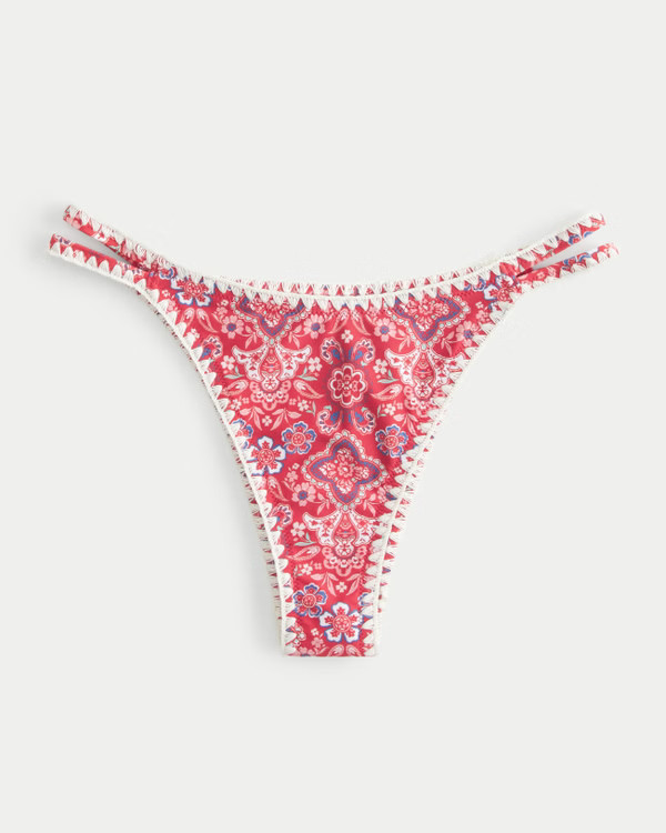 High-Leg Embroidered Stitch Strappy Cheekiest Bikini Bottom | Hollister (US)