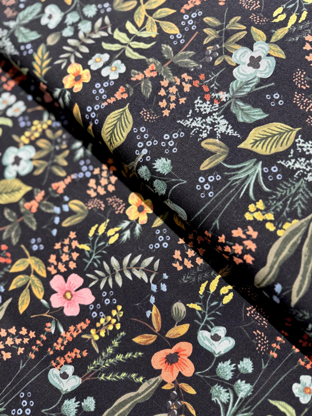 Rifle Paper Co. Herb Garden Canvas Fabric: Amalfi Midnight Floral Print | Etsy (US)