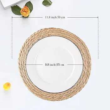 Round Woven Placemats Set of 6, Natural Water Hyacinth Place mats, 12 inch Rattan Placemats Wicke... | Amazon (US)