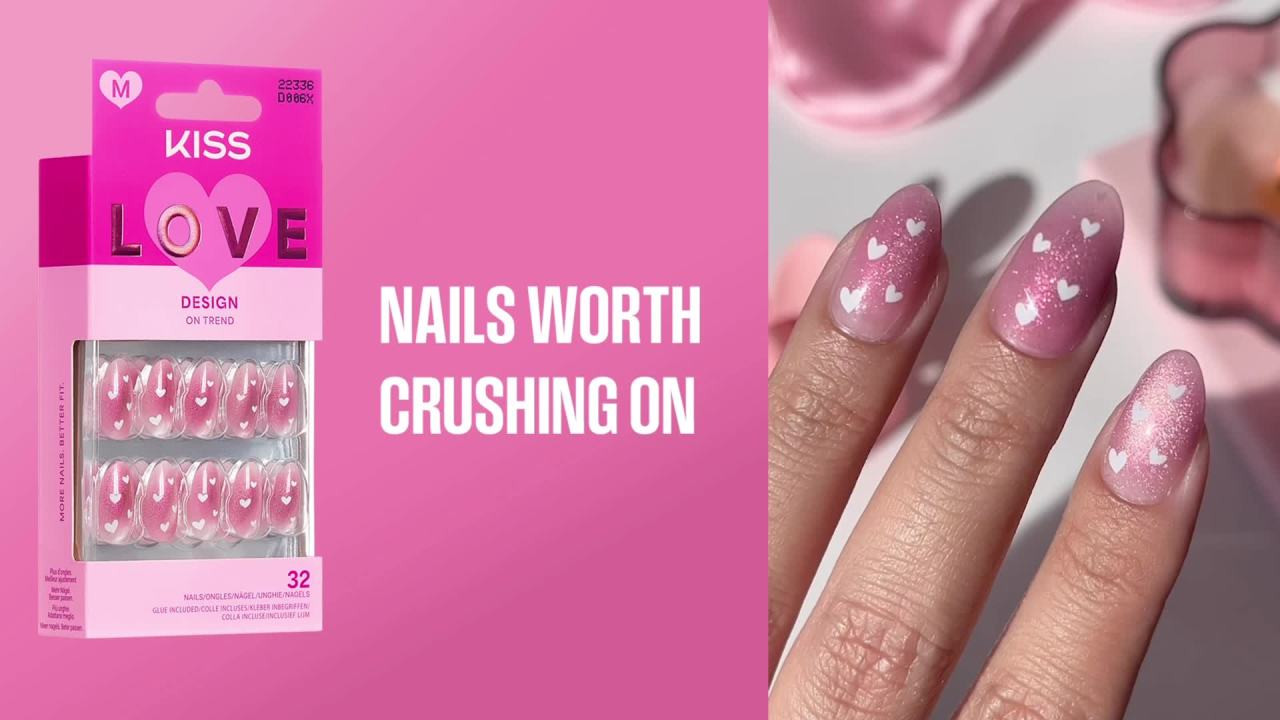 KISS LOVE Valentine’s Day Press On Nails Almond, 'Falling for Forever', Medium, 32 Count | Walmart (US)