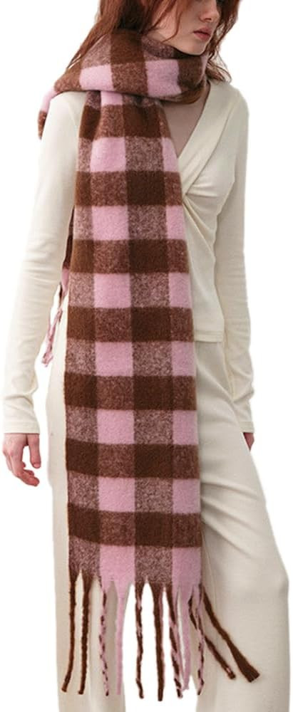 Large Chunky Plaid Scarf Checked Colorful Oversized Scarves Soft Big Cashmere Wool Thick Winter W... | Amazon (US)