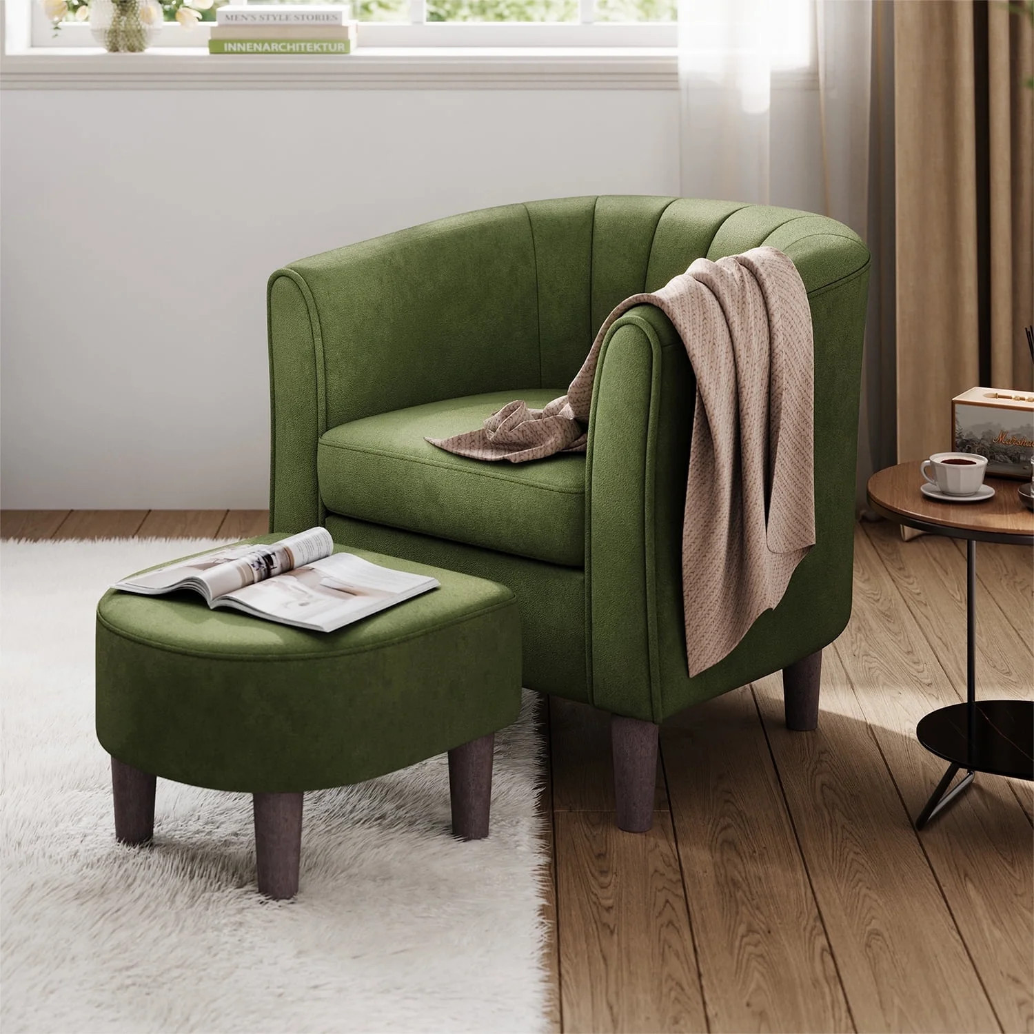 LINSY HOME Velvet Accent Chair with Ottoman for Living Room, Olive Green | Walmart (US)