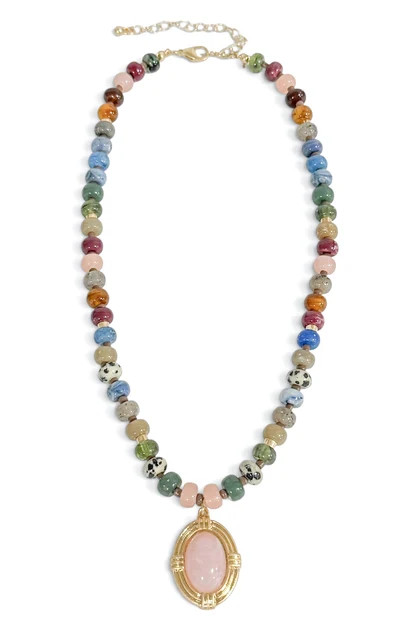More Time Multi Oval Stone Pendant Beaded Necklace | The Willow Tree