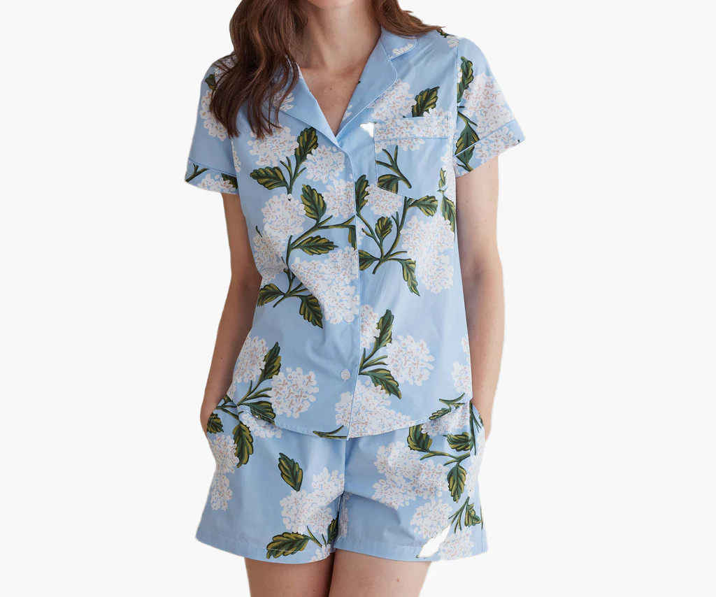Poplin Button Front Short Set - Hydrangea | Rifle Paper Co.