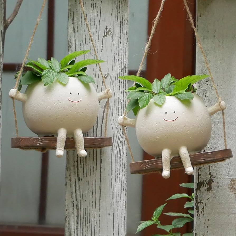 2 Pcs Swing Hanging Planters for Indoor Plants Swinging Plant Pot Face Hanging Flower Pots Resin ... | Amazon (US)