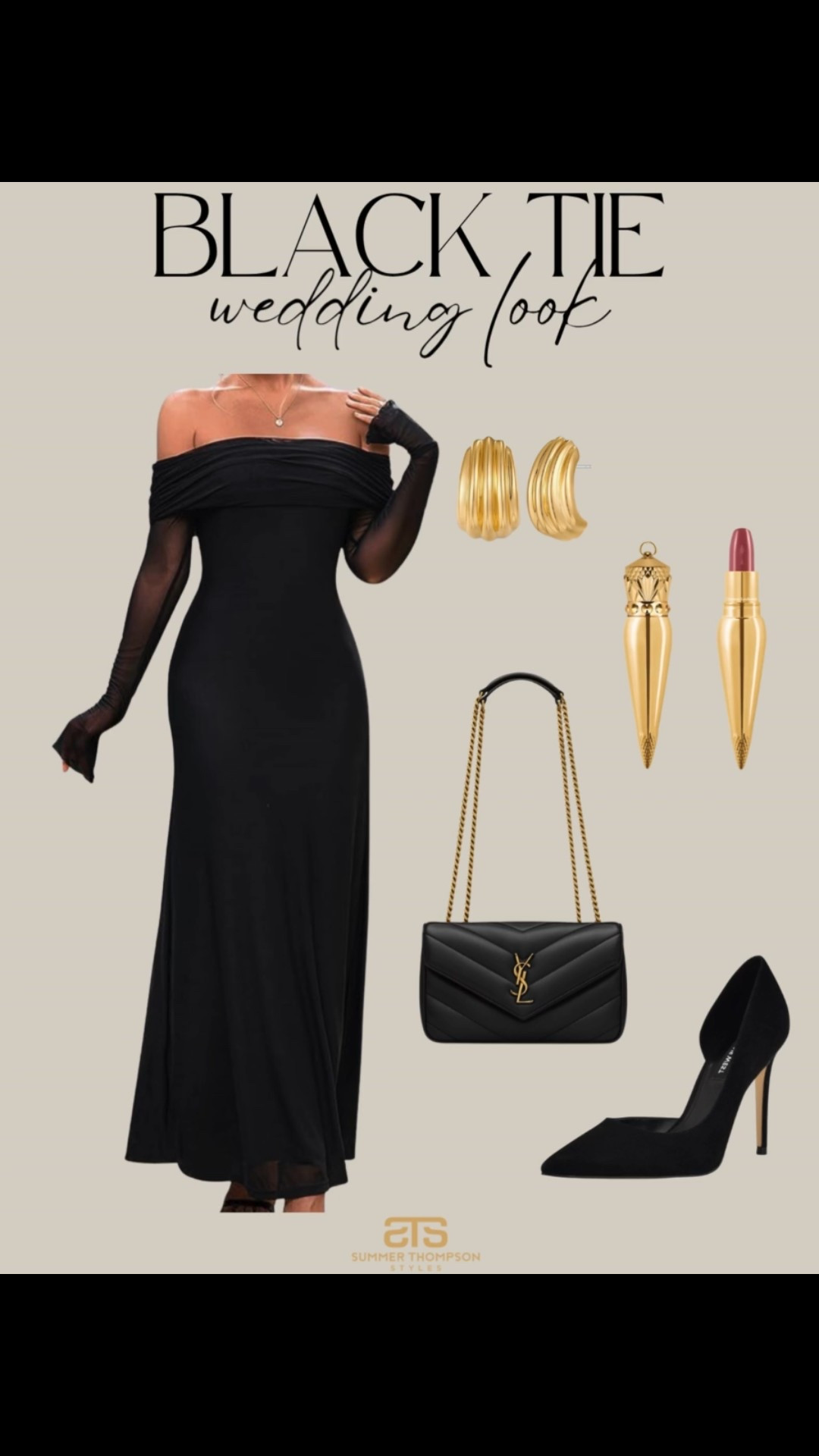 Black tie. Wedding. Wedding guest. Outfit inspiration. Chic. Designer. Luxury. Maxi dress. Off the shoulder. Gold accessories  

#LTKStyleTip #LTKSeasonal #LTKWedding