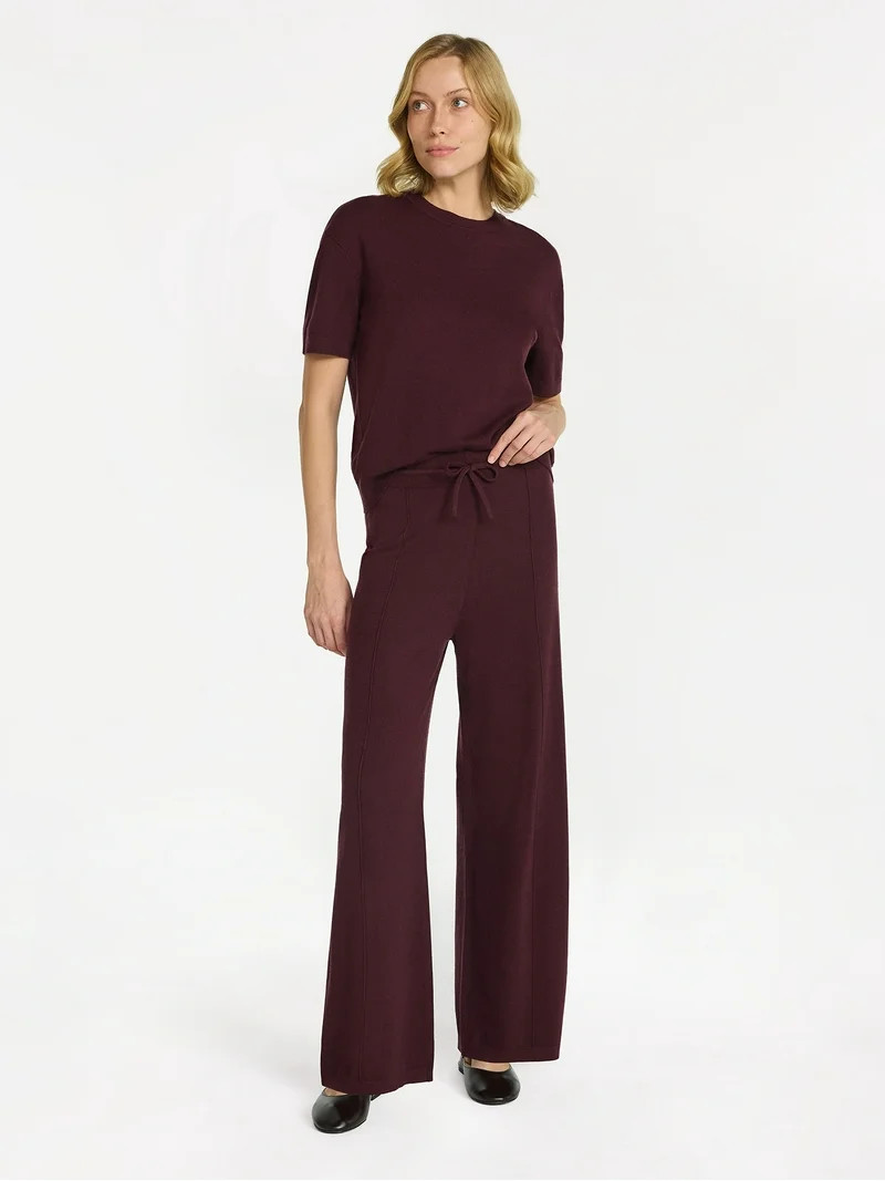 Time and Tru Women's Jersey Short Sleeve Top and Sweater Pants Set, 2-Piece, Sizes XS-3XL | Walmart (US)