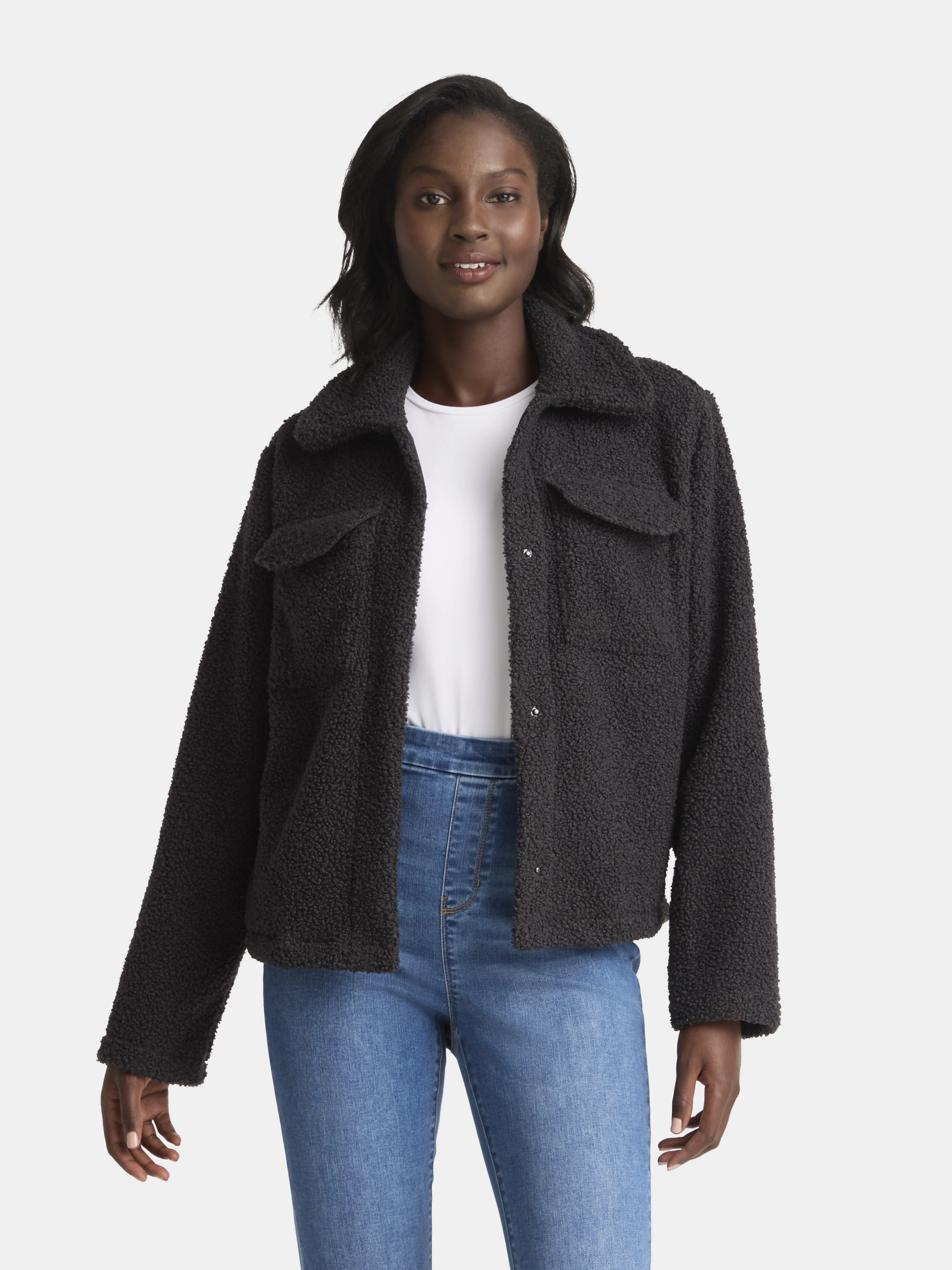 Time and Tru Women's Boucle Trucker Jacket, Midweight, Sizes XS-2X | Walmart (US)