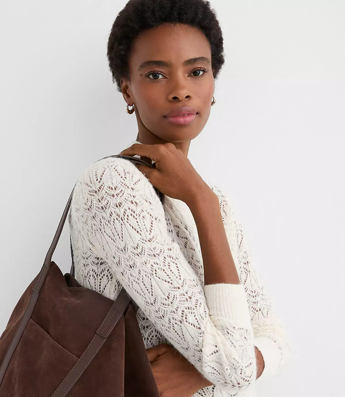 Pointelle Yoke Mock Neck Sweater | LOFT