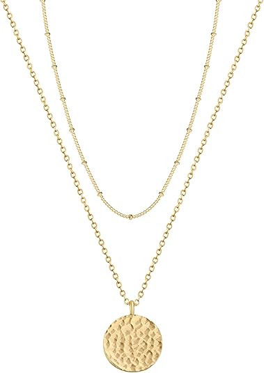 Fettero Pendant Necklace Gold Choker Layered Coin Open Karma Circle Full New Crescent Moon 14K Go... | Amazon (US)