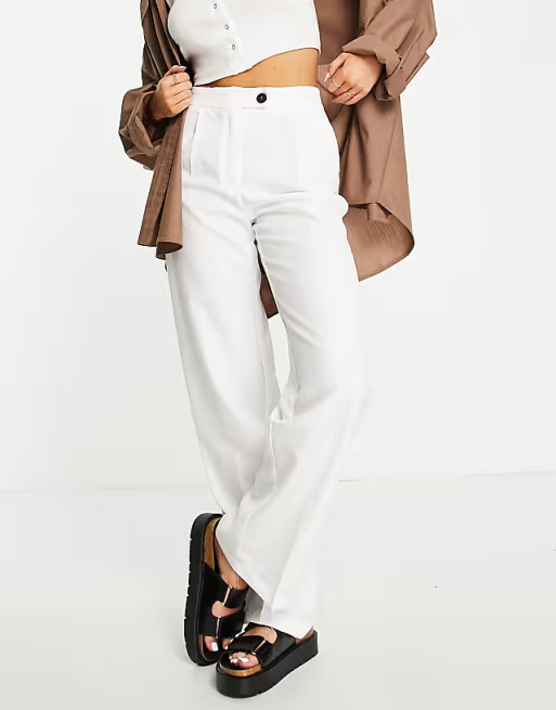 Bershka wide leg tailored trouser co-ord in white | ASOS (Global)