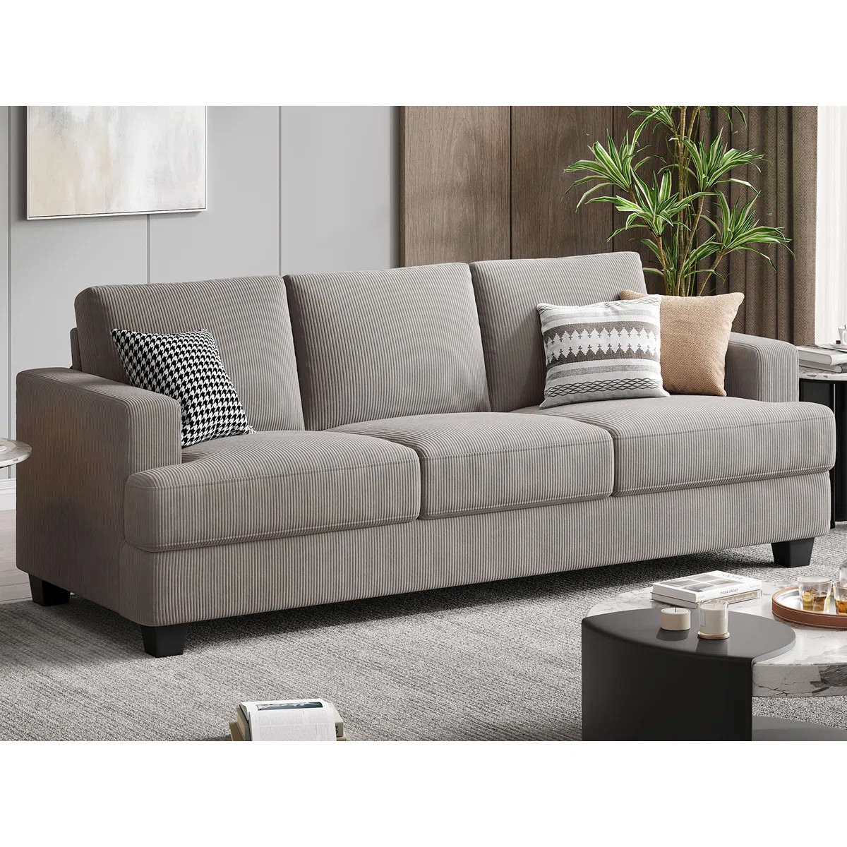 89 inch Corduroy Sofa Couch, 3 Seater Sofa With Square Arms For Living Room | Wayfair North America