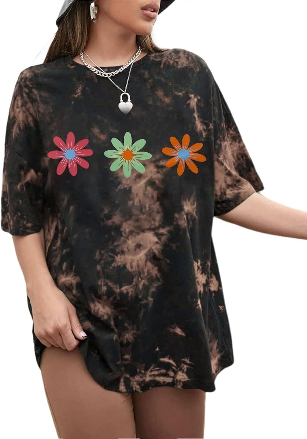 Women's Casual Summer Boho Floral Print Wildflowers Graphic Tee Short Sleeve Oversized T Shirt | Amazon (US)