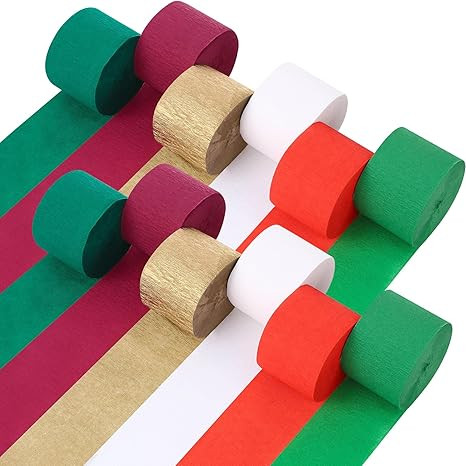 12 Rolls of Christmas Crepe Paper Streamers, Colorful Streamers Party Decorations, Crepe Paper Ro... | Amazon (US)