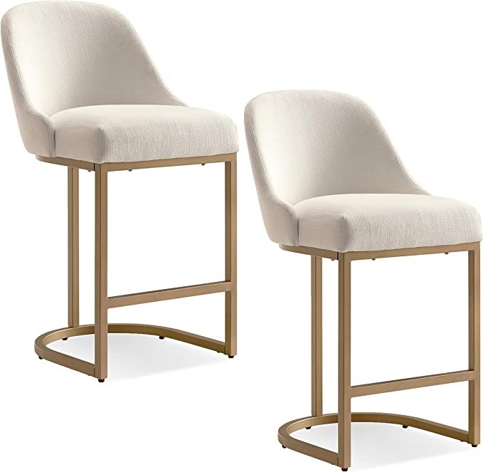 Amazon.com: Leick Home 10132GD/WT Barrelback Counter Stool with Metal Base, Set of 2, for Kitchen... | Amazon (US)