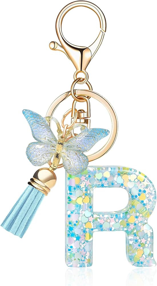 Fashion Alphabet Initial Letter Keychain Tassel Butterfly Pendant Key Ring for Purse Handbags Wom... | Amazon (US)