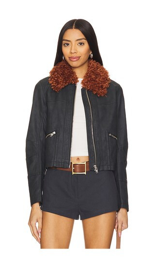 Free People x REVOLVE Jayce Faux Leather Jacket With Faux Fur Trim in Black. - size S | Revolve Clothing (Global)