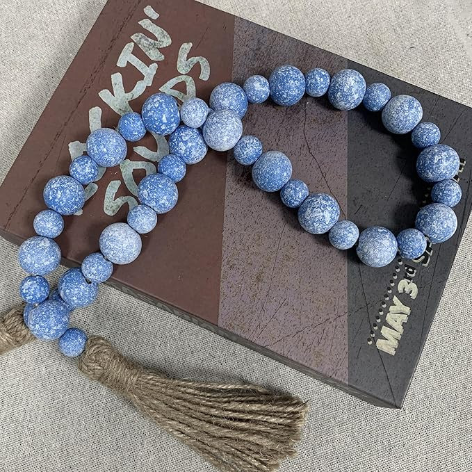 Handcrafted Farmhouse Wooden Decorative Beads Garland, Table Tray Boho Wood Beads with Tassel, Sm... | Amazon (US)