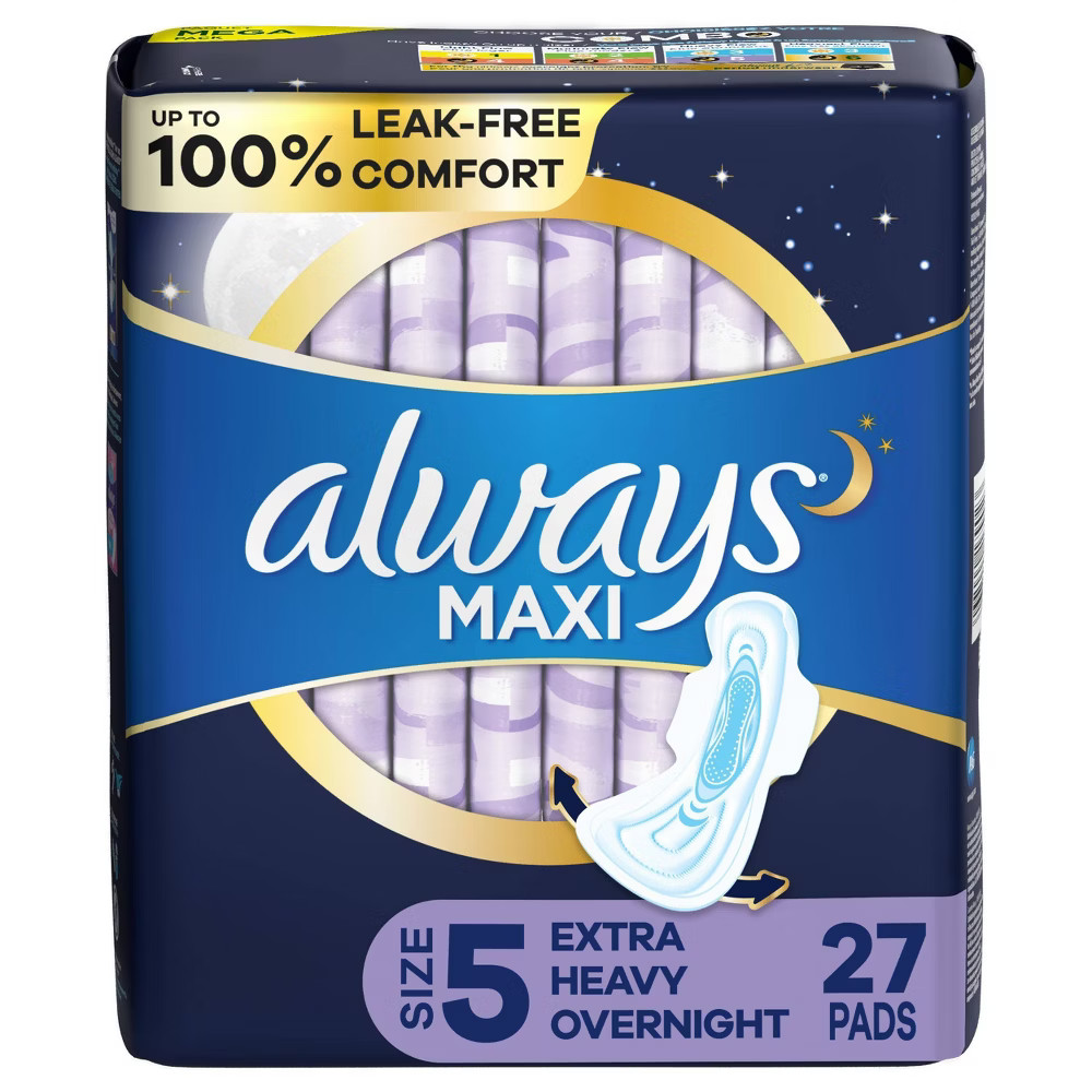 Always Maxi Extra Heavy Overnight Pads with Wings - Size 5 - 27ct | Target