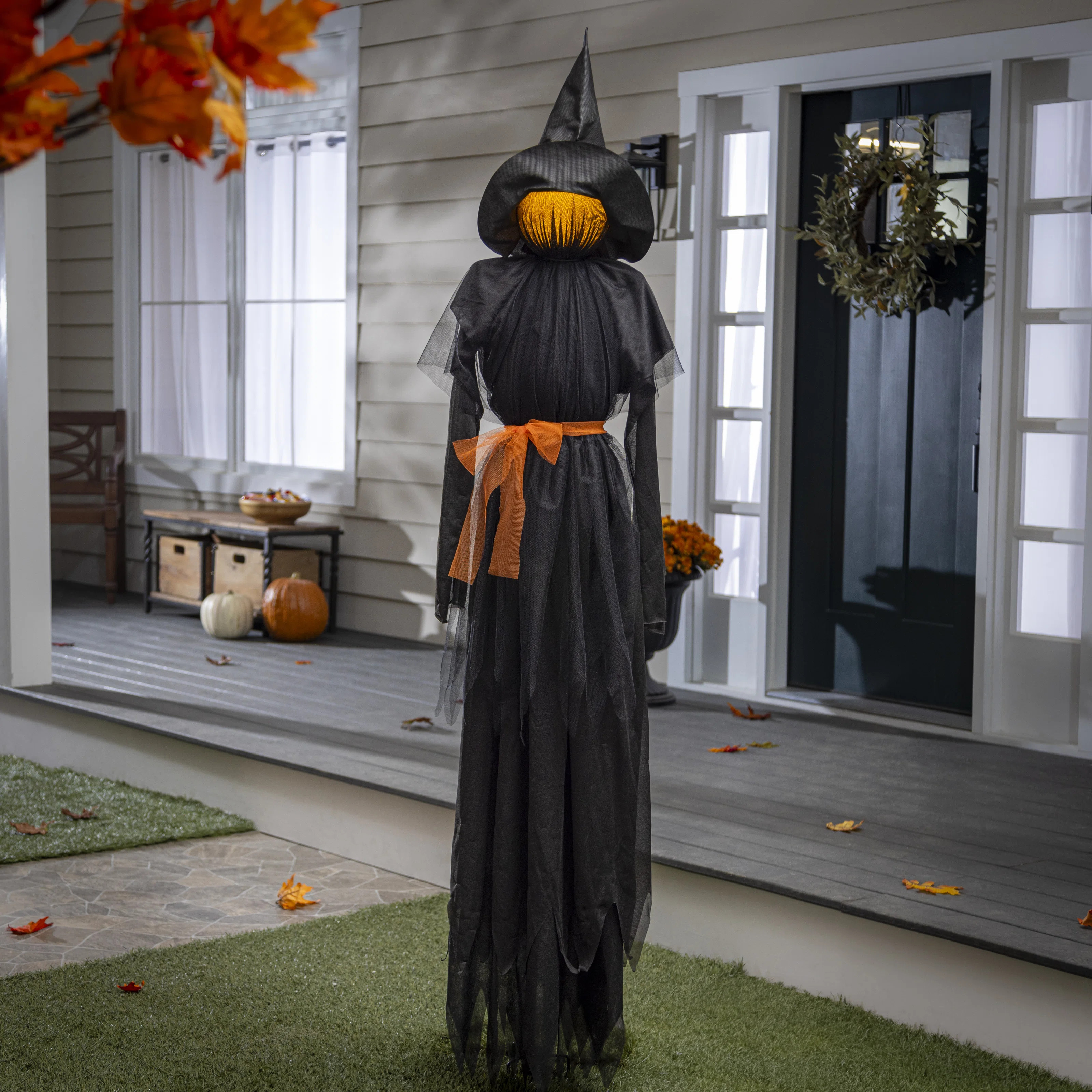 Kaari Halloween Witch Lighted Fabric Garden Stake with Orange Bow, 76" | Joss & Main