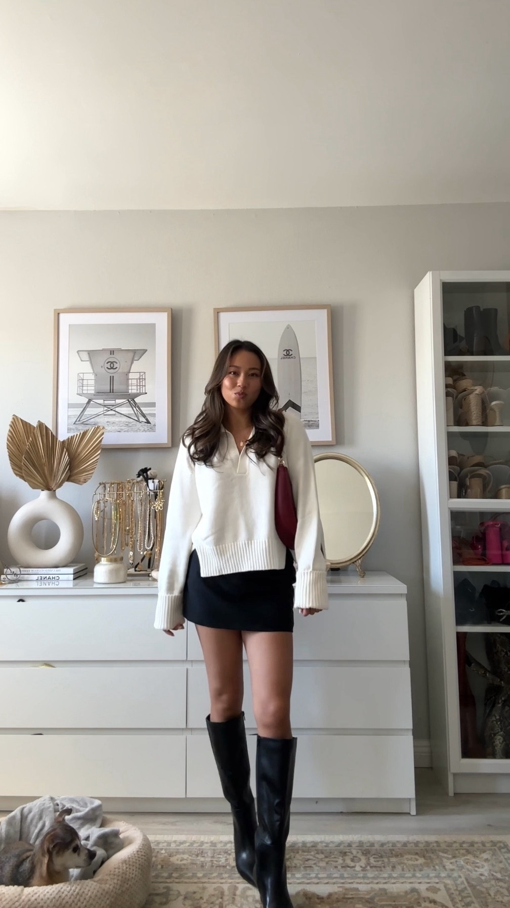 simple outfit with the cutest black boots 🖤 | kitten heel boots | knee high boots | faux leather boots | cream sweater | white sweater | black mini skort | black mini skirt | casual outfit | casual fashion | neutral outfit | neutral fashion 

#LTKstyletip #LTKfindsunder50 #LTKfindsunder100